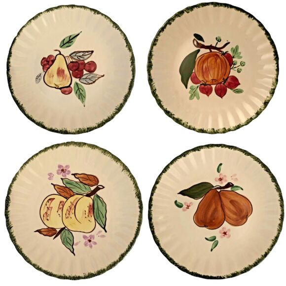 Blue Ridge Handpainted Plates VTG Southern Pottery County Fair w/Fruits Set of 4 - Picture 1 of 11